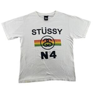 Stüssy No. 4 Rainbow Logo Graphic Tee White Men’s Small Streetwear Shirt